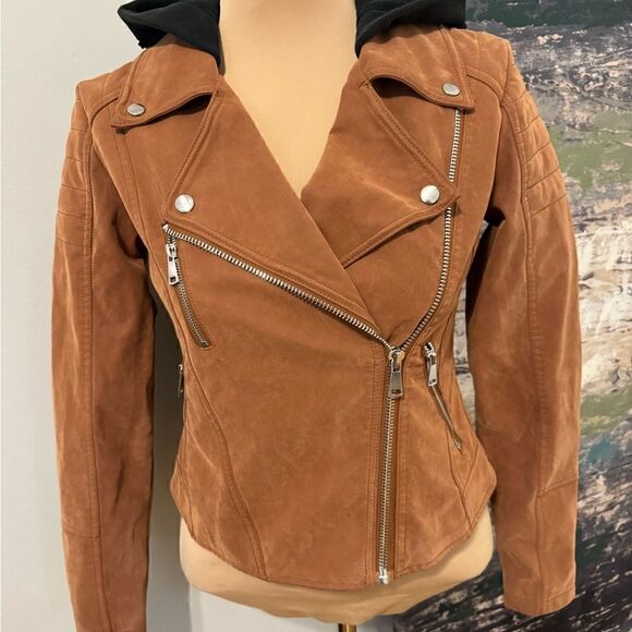 Free People We The Free Harriet Hooded Vegan Leather Moto Jacket Chocolate XS - Picture 3 of 14